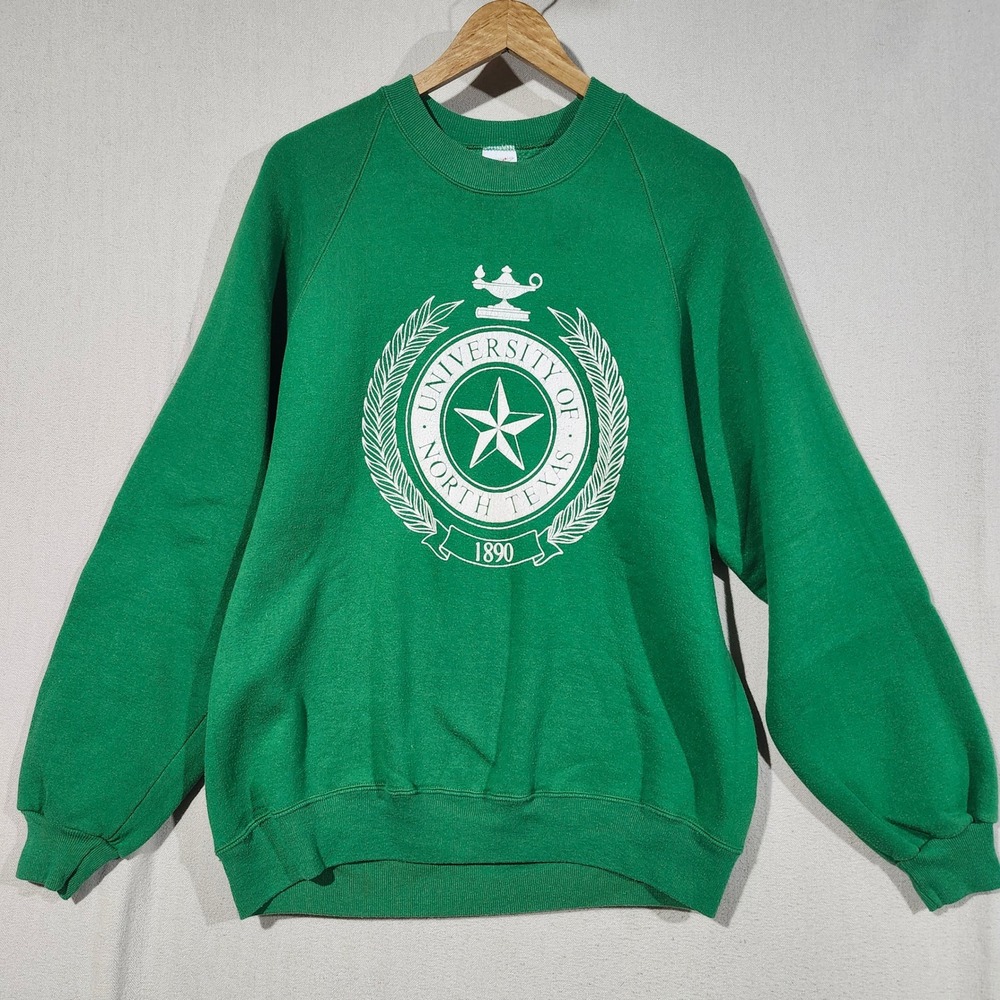 VTG 90s Jerzees Super Sweats University of North Texas UNT Sweatshirt Green XL